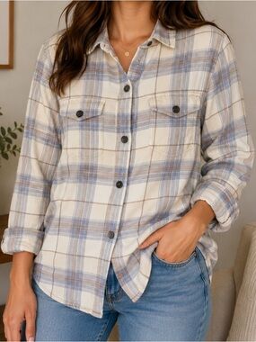 Tilley Organic Cotton Plaid Button Up Shirt Jacket Shacket S/P